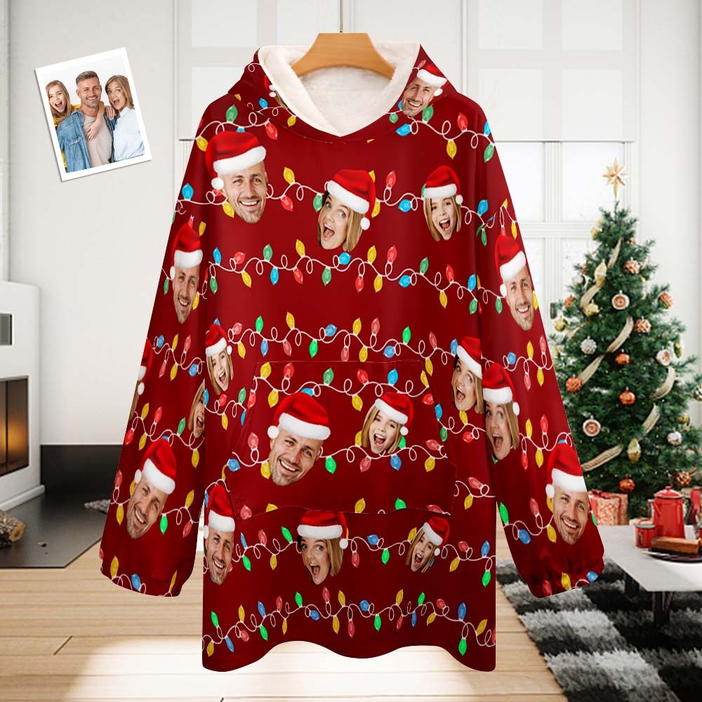 Benutzerdefinierte Gesicht Erwachsene Unisex Decke Pyjamas Personalisierte Foto Weihnachten Familie Weihnachten Leds Pyjamas Frohe Weihnachten - dephotoblanket