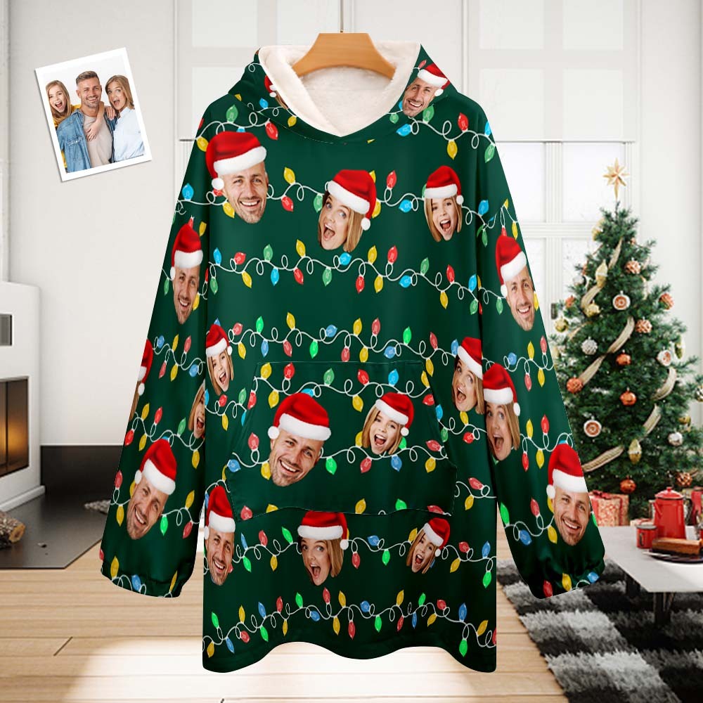 Benutzerdefinierte Gesicht Erwachsene Unisex Decke Pyjamas Personalisierte Foto Weihnachten Familie Weihnachten Leds Pyjamas Frohe Weihnachten - dephotoblanket