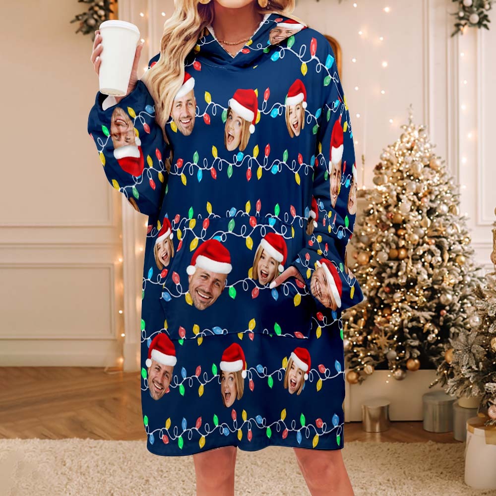 Benutzerdefinierte Gesicht Erwachsene Unisex Decke Pyjamas Personalisierte Foto Weihnachten Familie Weihnachten Leds Pyjamas Frohe Weihnachten - dephotoblanket