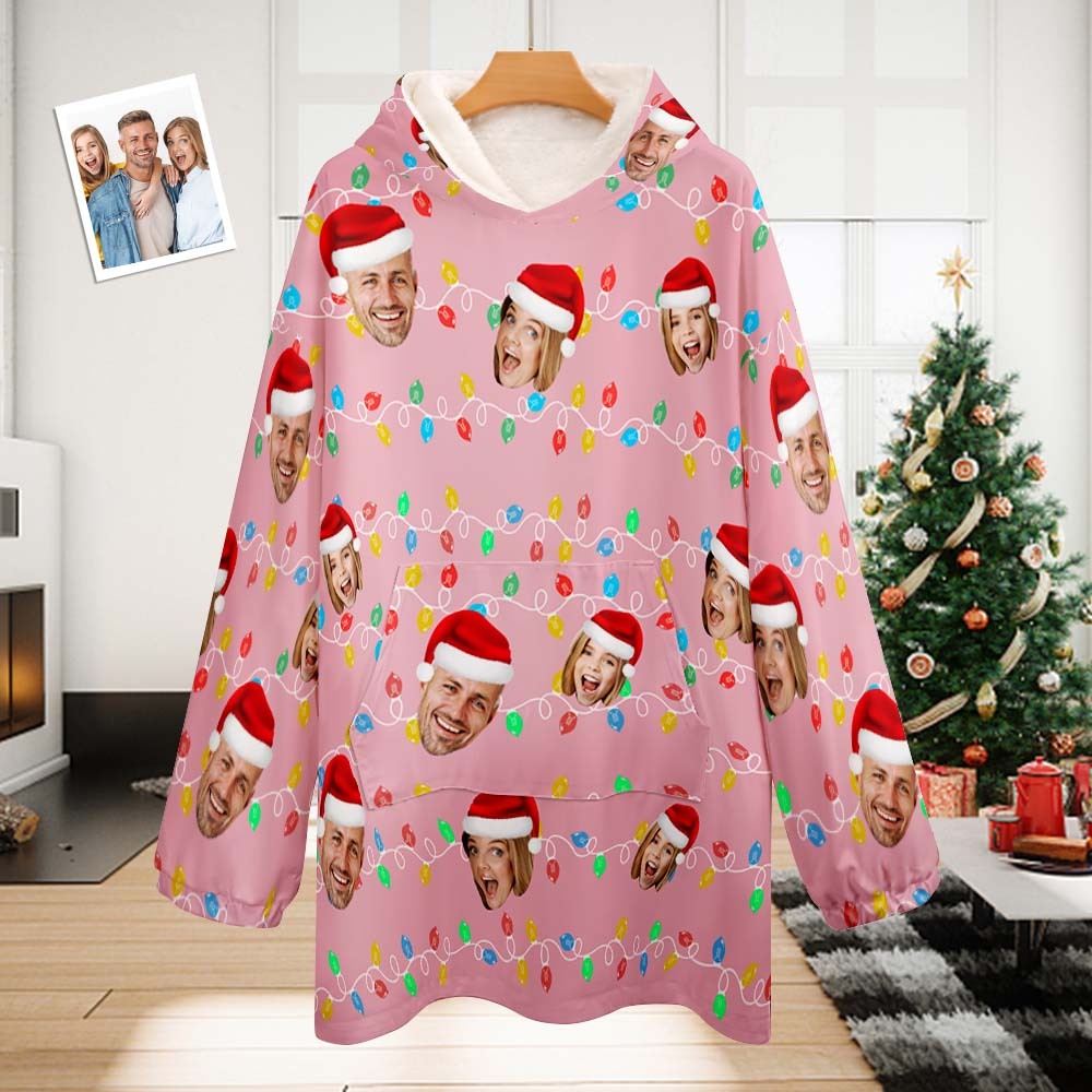 Benutzerdefinierte Gesicht Erwachsene Unisex Decke Pyjamas Personalisierte Foto Weihnachten Familie Weihnachten Leds Pyjamas Frohe Weihnachten - dephotoblanket