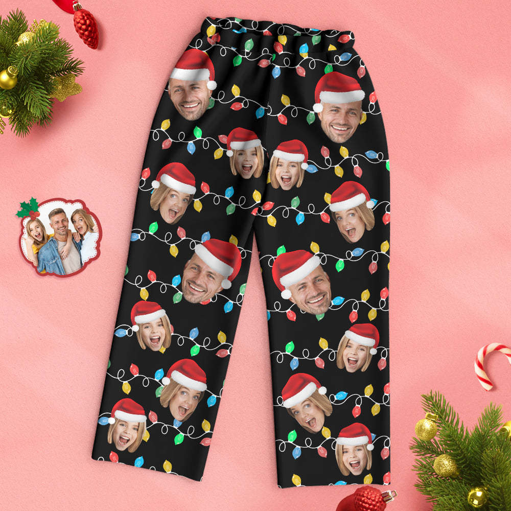 Benutzerdefinierter Gesichts-pyjama, Personalisiertes Foto, Weihnachten, Familie, Weihnachts-leds-pyjama - dephotoblanket