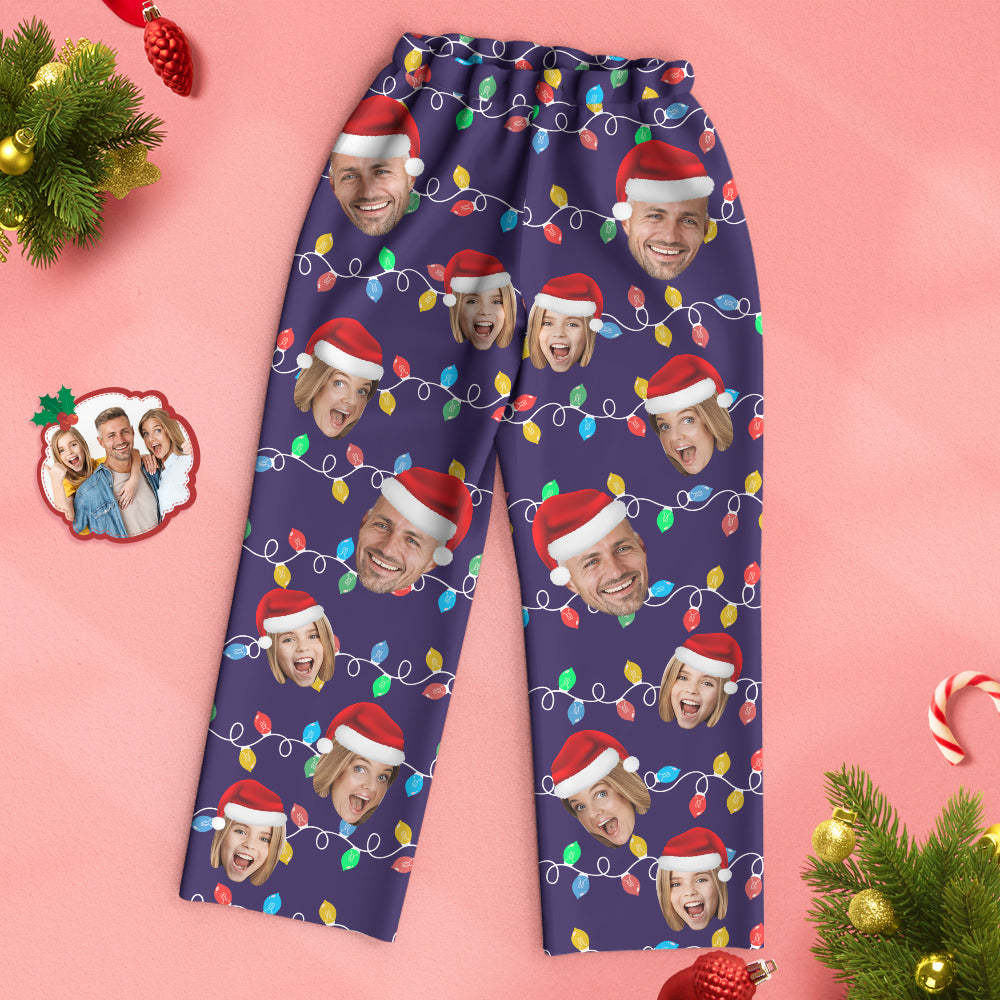 Benutzerdefinierter Gesichts-pyjama, Personalisiertes Foto, Weihnachten, Familie, Weihnachts-leds-pyjama - dephotoblanket