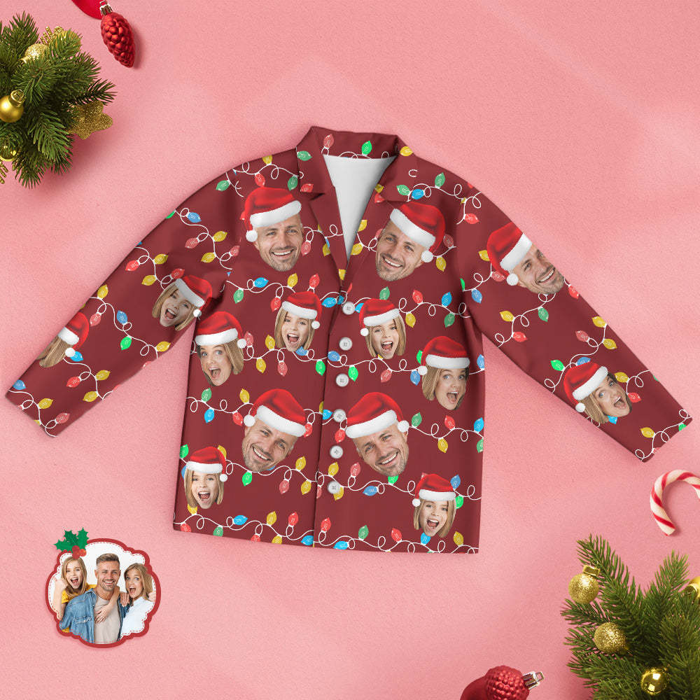Benutzerdefinierter Gesichts-pyjama, Personalisiertes Foto, Weihnachten, Familie, Weihnachts-leds-pyjama - dephotoblanket
