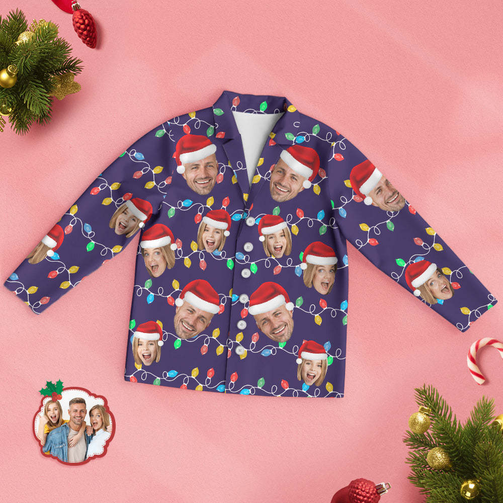 Benutzerdefinierter Gesichts-pyjama, Personalisiertes Foto, Weihnachten, Familie, Weihnachts-leds-pyjama - dephotoblanket