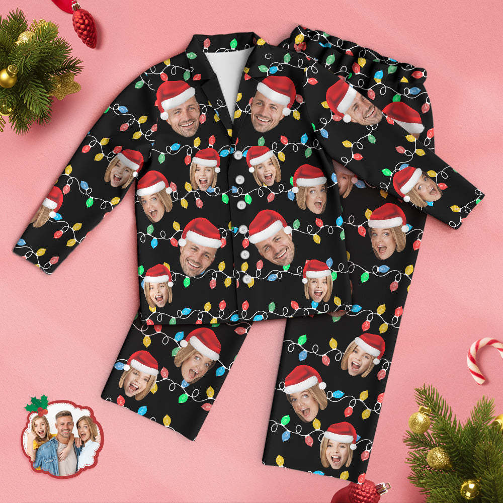 Benutzerdefinierter Gesichts-pyjama, Personalisiertes Foto, Weihnachten, Familie, Weihnachts-leds-pyjama - dephotoblanket