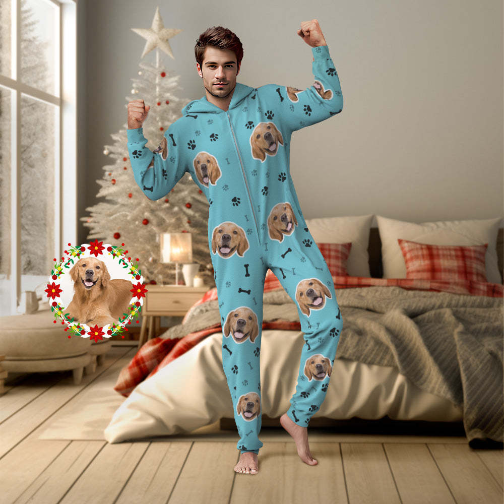 Custom Face Paw Print Onesies Christmas Pajamas One-Piece Sleepwear Christmas Gift - dephotoblanket