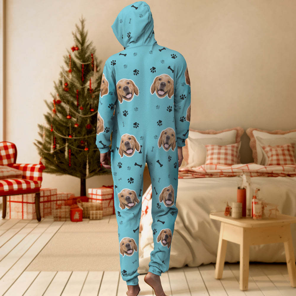 Custom Face Paw Print Onesies Christmas Pajamas One-Piece Sleepwear Christmas Gift - dephotoblanket