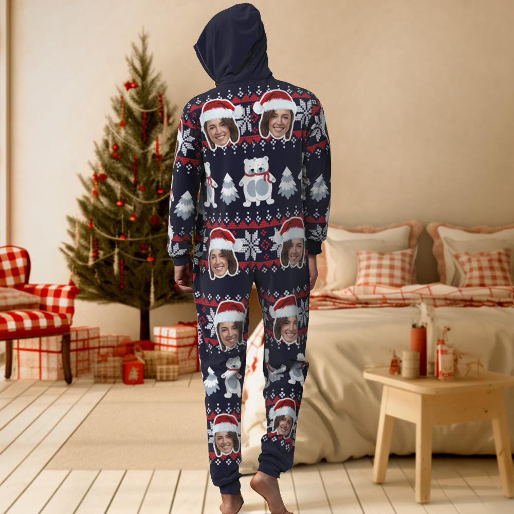 Benutzerdefiniertes Gesicht Weihnachtsbär Onesies Pyjama Einteiler Nachtwäsche Weihnachtsgeschenk