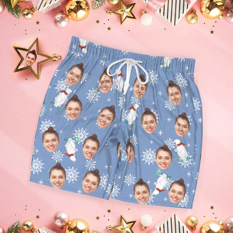 Pyjama Mit Individuellem Gesicht. Blauer Pyjama. Niedlicher Weihnachtspyjama Mit Eisbär - dephotoblanket