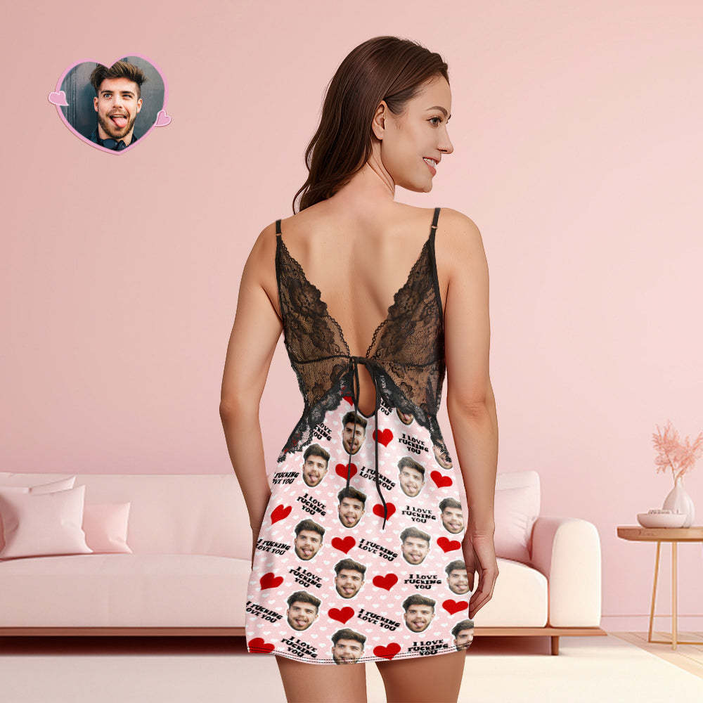 Benutzerdefiniertes Gesicht Damen-nachtwäsche Mit Spitze „i Fucking Love You“, Personalisiertes Foto-nachtwäsche, Geschenk Für Sie - dephotoblanket