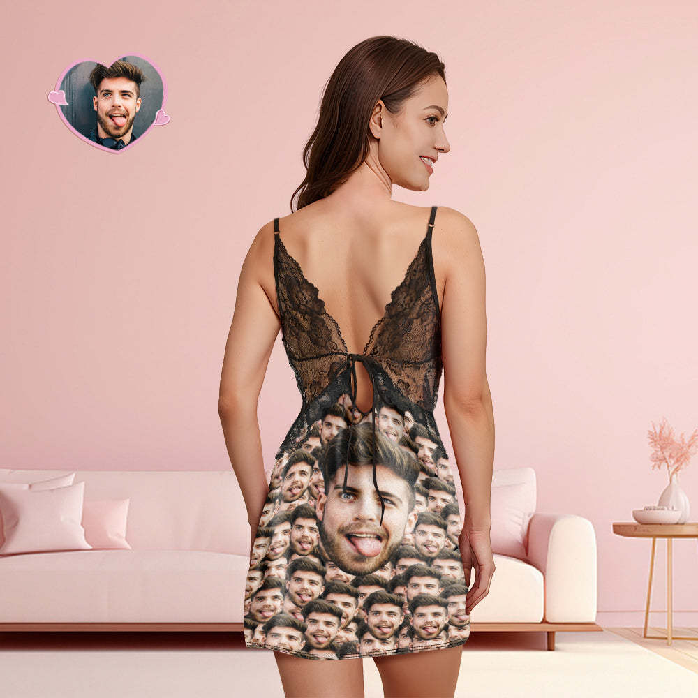 Benutzerdefinierte Face Mash Damen-nachtwäsche Aus Spitze, Personalisiertes Foto-nachtwäsche, Geschenk Für Sie - dephotoblanket
