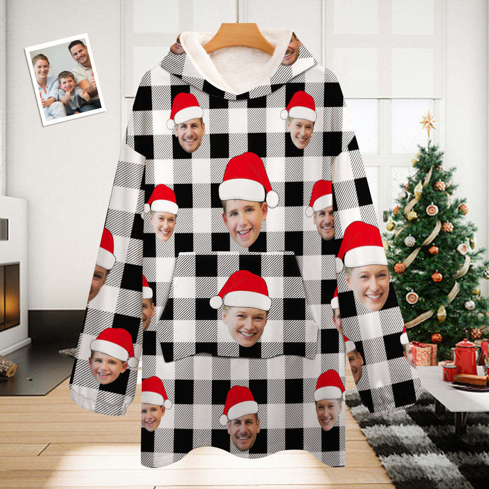 Benutzerdefiniertes Gesicht Erwachsene Unisex Decke Pyjamas Personalisiertes Foto Weihnachten Familie Buffalo Plaid Pyjamas Frohe Weihnachten - dephotoblanket