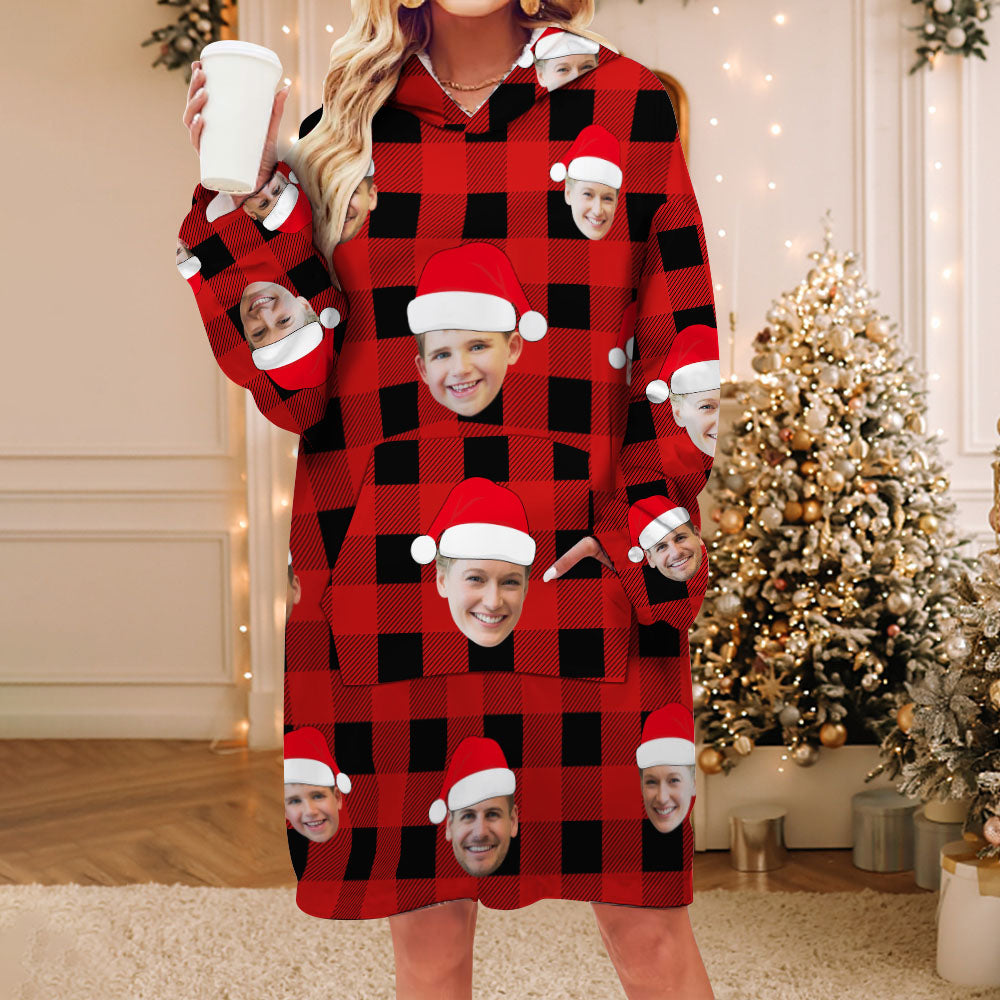 Benutzerdefiniertes Gesicht Erwachsene Unisex Decke Pyjamas Personalisiertes Foto Weihnachten Familie Buffalo Plaid Pyjamas Frohe Weihnachten