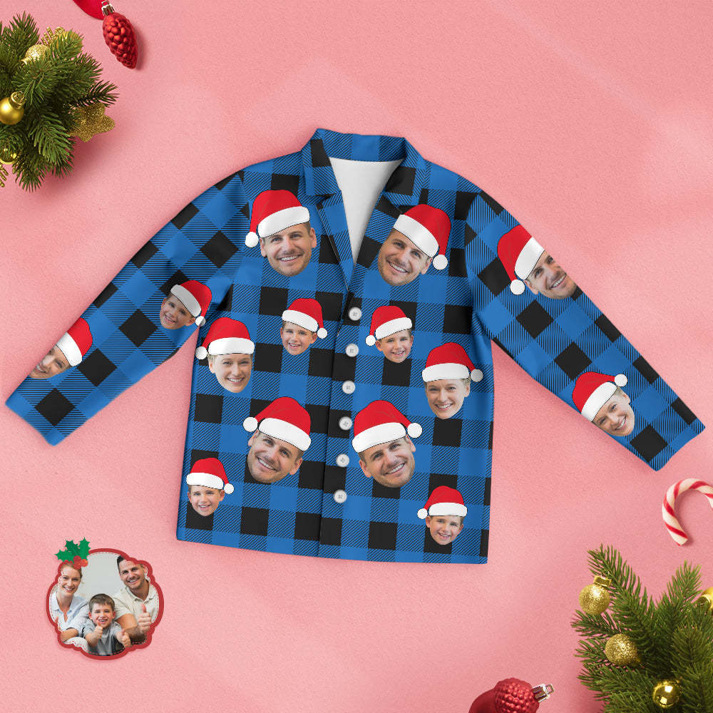 Benutzerdefinierter Gesichts-pyjama, Personalisiertes Foto, Weihnachts-familien-büffel-karo-pyjama - dephotoblanket