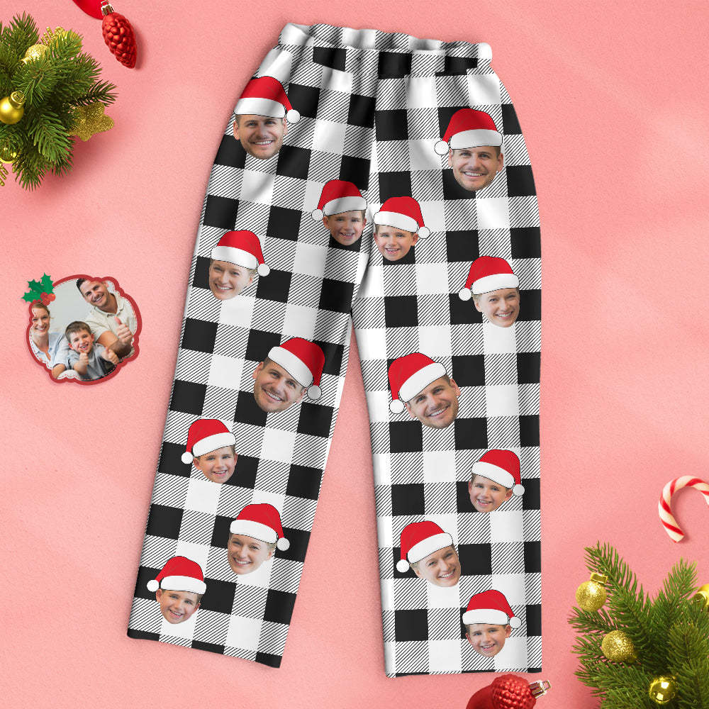 Benutzerdefinierter Gesichts-pyjama, Personalisiertes Foto, Weihnachts-familien-büffel-karo-pyjama - dephotoblanket