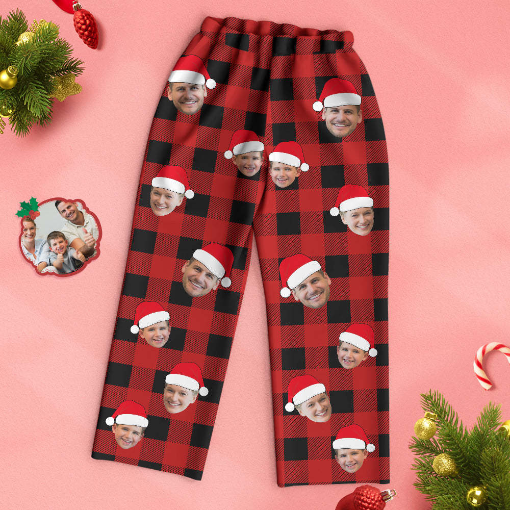 Benutzerdefinierter Gesichts-pyjama, Personalisiertes Foto, Weihnachts-familien-büffel-karo-pyjama - dephotoblanket
