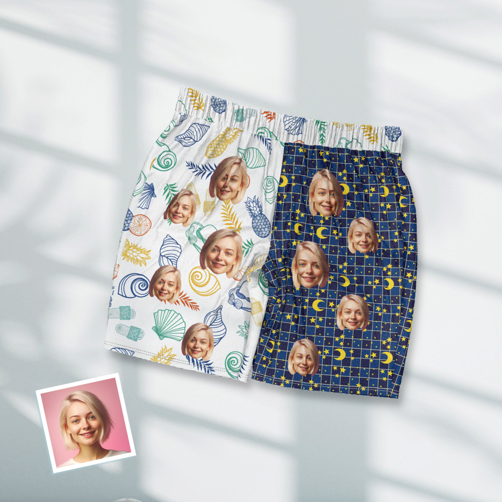 Benutzerdefiniertes Gesicht Kurzarm-pyjama, Personalisierter Blätter-pyjama Für Damen Und Herren, Rosa Nachtwäsche - dephotoblanket