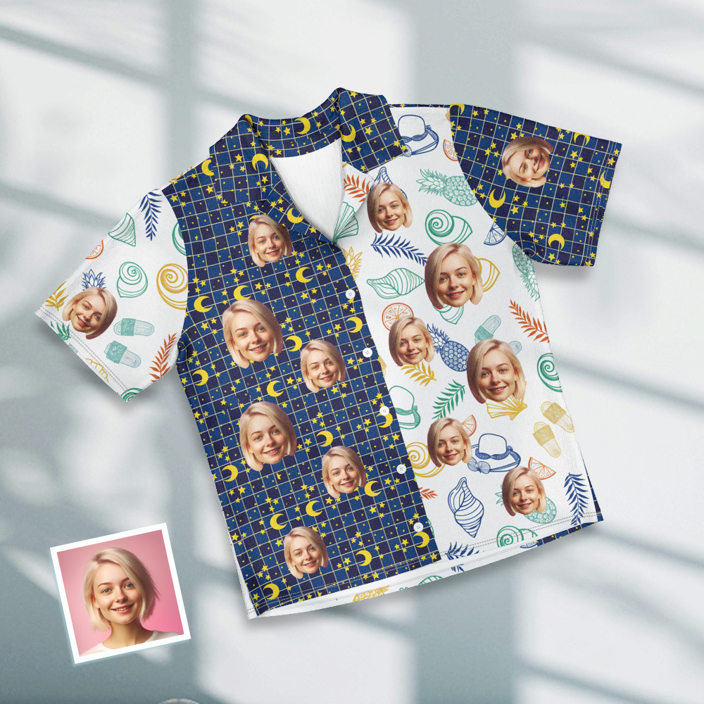 Benutzerdefiniertes Gesicht Kurzarm-pyjama, Personalisierter Blätter-pyjama Für Damen Und Herren, Rosa Nachtwäsche - dephotoblanket