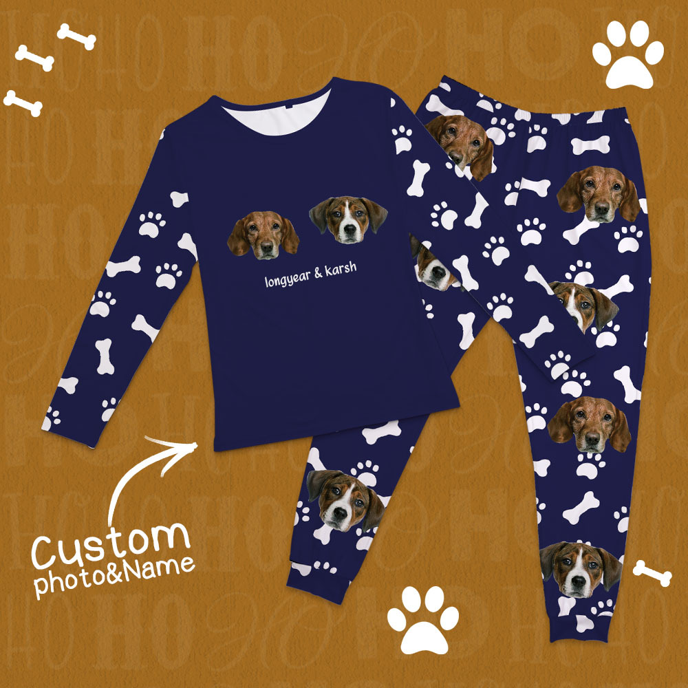 Benutzerdefinierte Foto-haustiergesichter – Geschenk Für Hundeliebhaber, Katzenliebhaber – Personalisiertes Unisex-pyjama-set - dephotoblanket