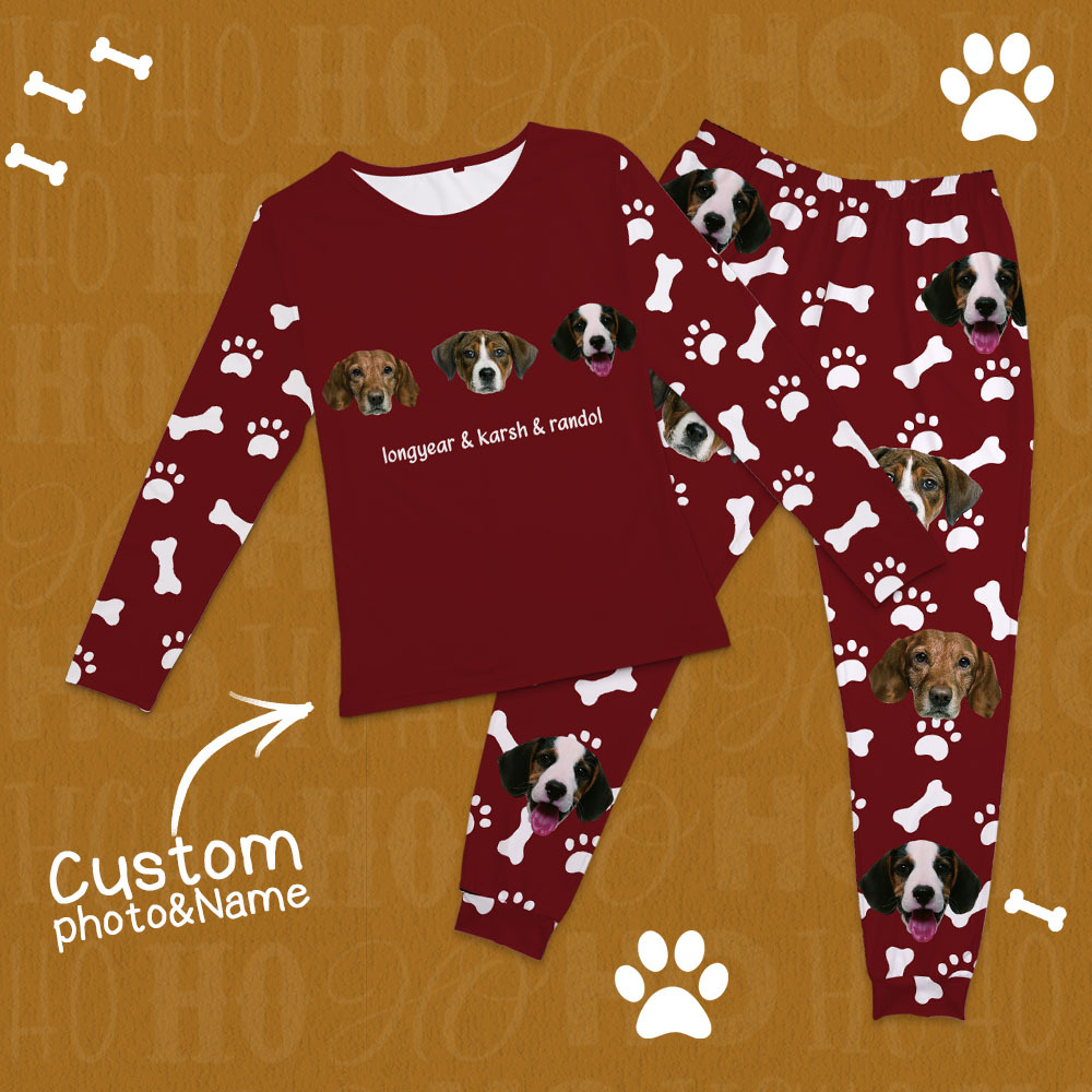 Benutzerdefinierte Foto-haustiergesichter – Geschenk Für Hundeliebhaber, Katzenliebhaber – Personalisiertes Unisex-pyjama-set - dephotoblanket