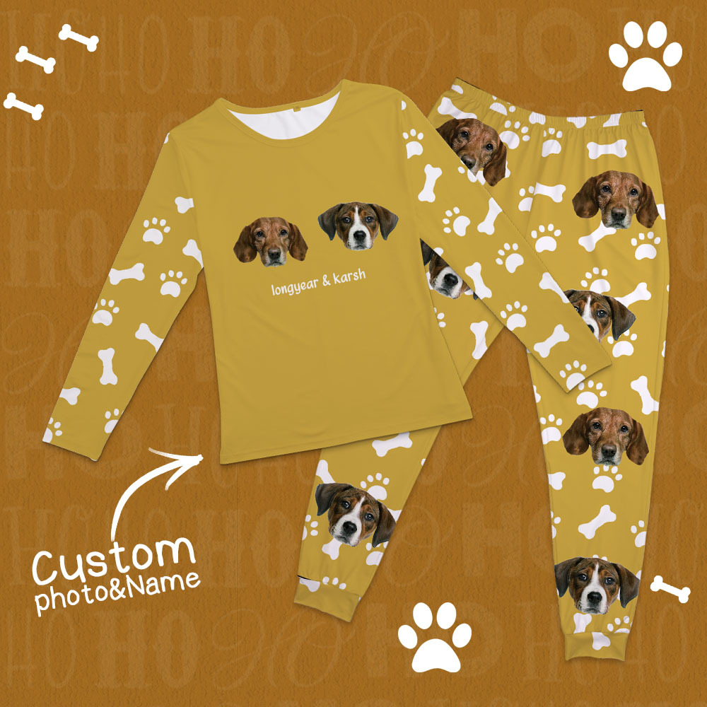 Benutzerdefinierte Foto-haustiergesichter – Geschenk Für Hundeliebhaber, Katzenliebhaber – Personalisiertes Unisex-pyjama-set - dephotoblanket