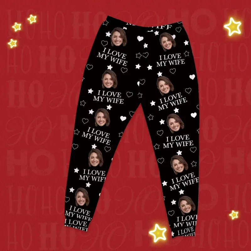 Individuelles Foto „i Love My Lover“ – Personalisierte Pyjamahose