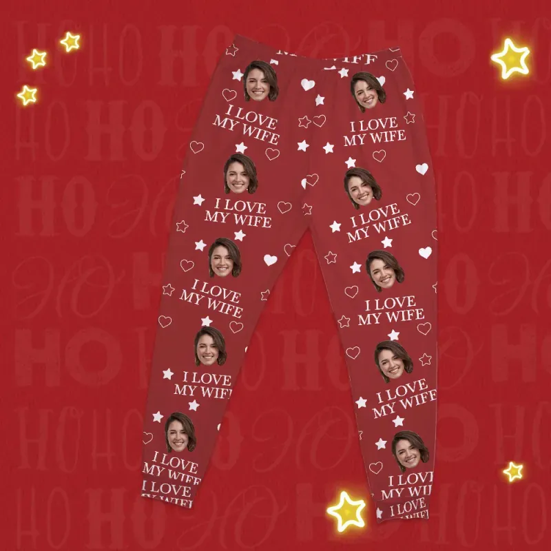 Individuelles Foto „i Love My Lover“ – Personalisierte Pyjamahose