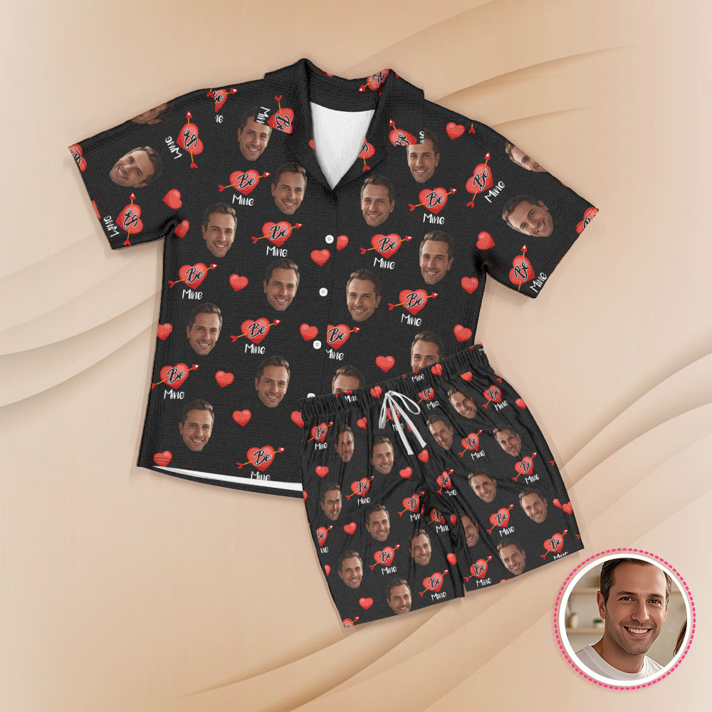 Kurzärmliger Pyjama Mit Individuellem Gesicht, Personalisierter Paar-pyjama, Be Mine-nachtwäsche - dephotoblanket