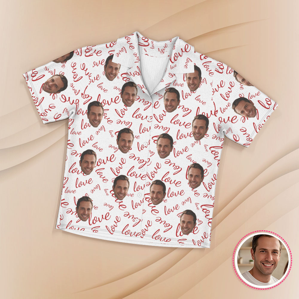 Kurzärmliger Pyjama Mit Individuellem Gesicht, Personalisierter Paar-pyjama, Be Mine-nachtwäsche - dephotoblanket