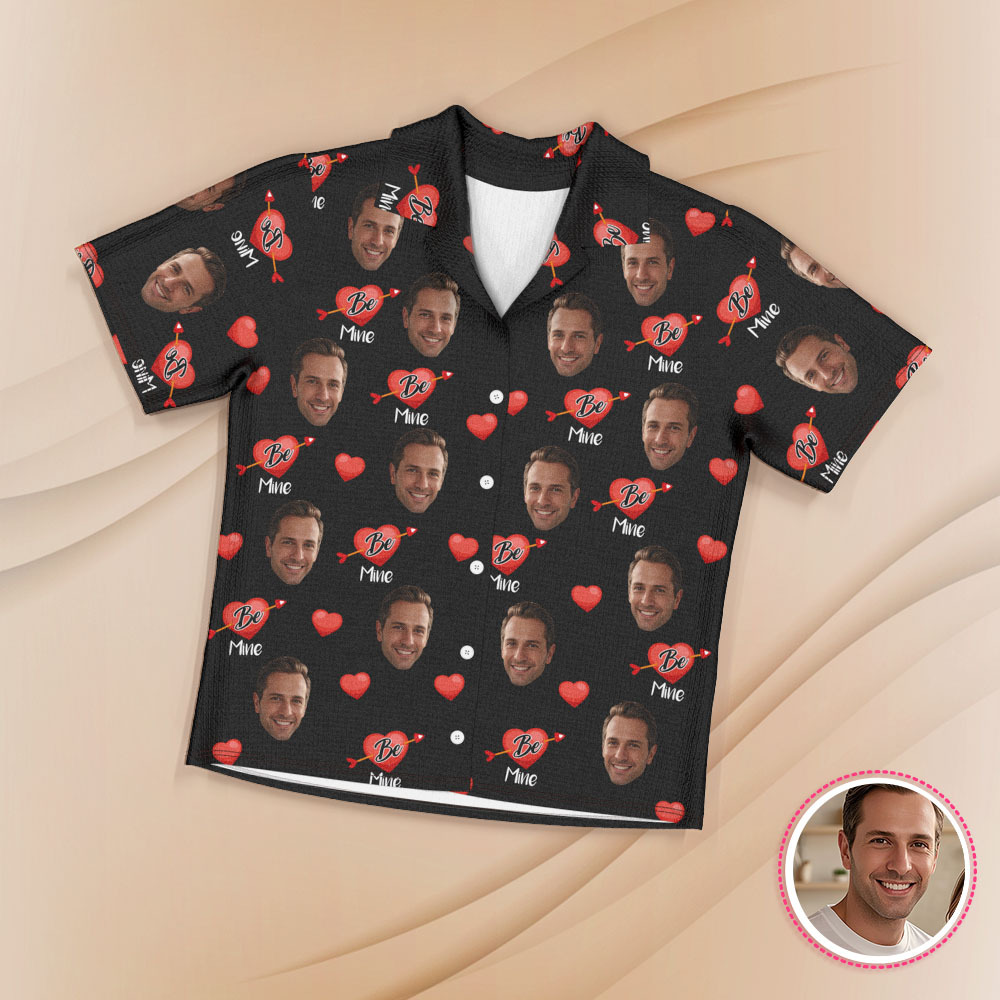 Kurzärmliger Pyjama Mit Individuellem Gesicht, Personalisierter Paar-pyjama, Be Mine-nachtwäsche - dephotoblanket