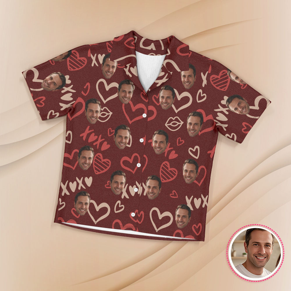 Kurzärmliger Pyjama Mit Individuellem Gesicht, Personalisierter Paar-pyjama, Be Mine-nachtwäsche - dephotoblanket