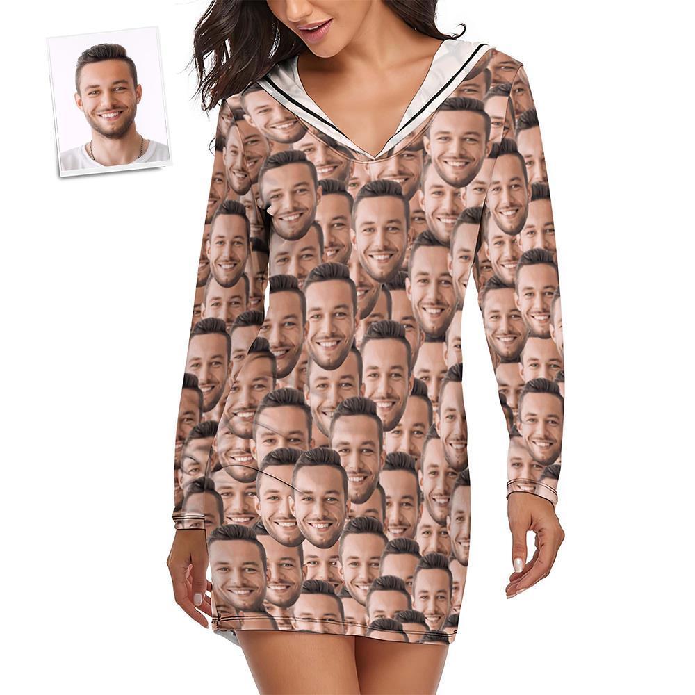 Custom Face Mash Pyjamas Damen Pyjama Sets Langarm Kleid Sommer Nachtwäsche - dephotoblanket