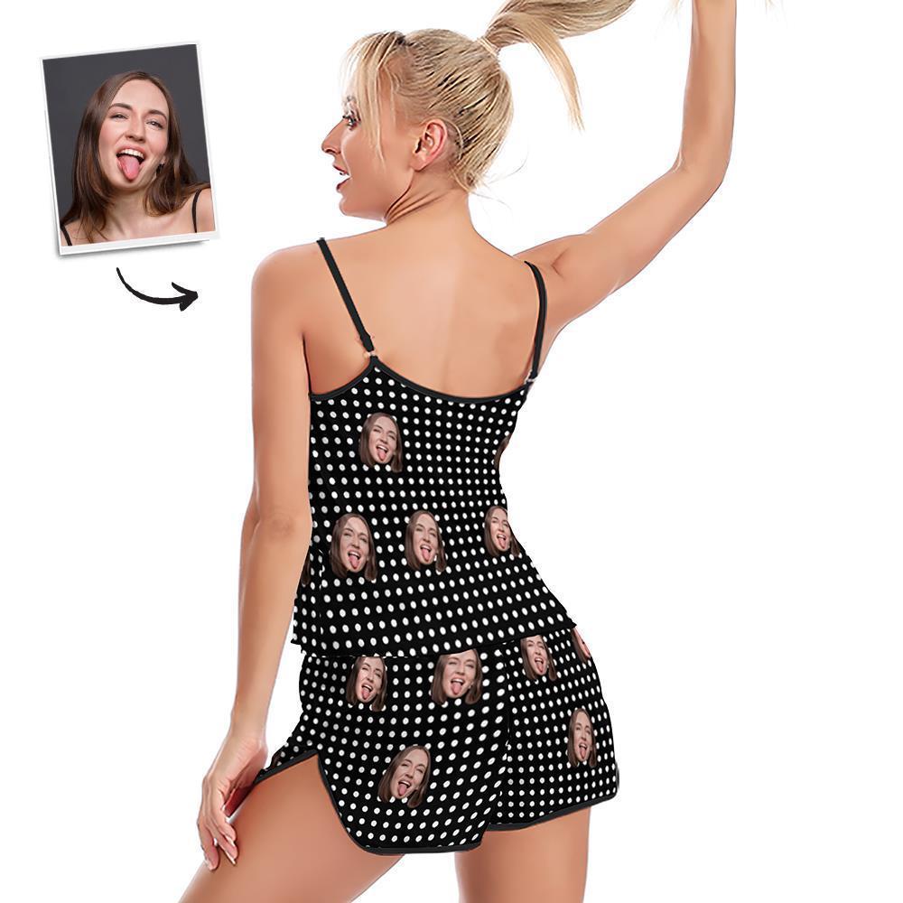 Benutzerdefinierter Gesichts-pyjama, Hosenträger, Schlafmantel, Shorts, Dessous-set, Sommer-nachtwäsche – Polka - dephotoblanket