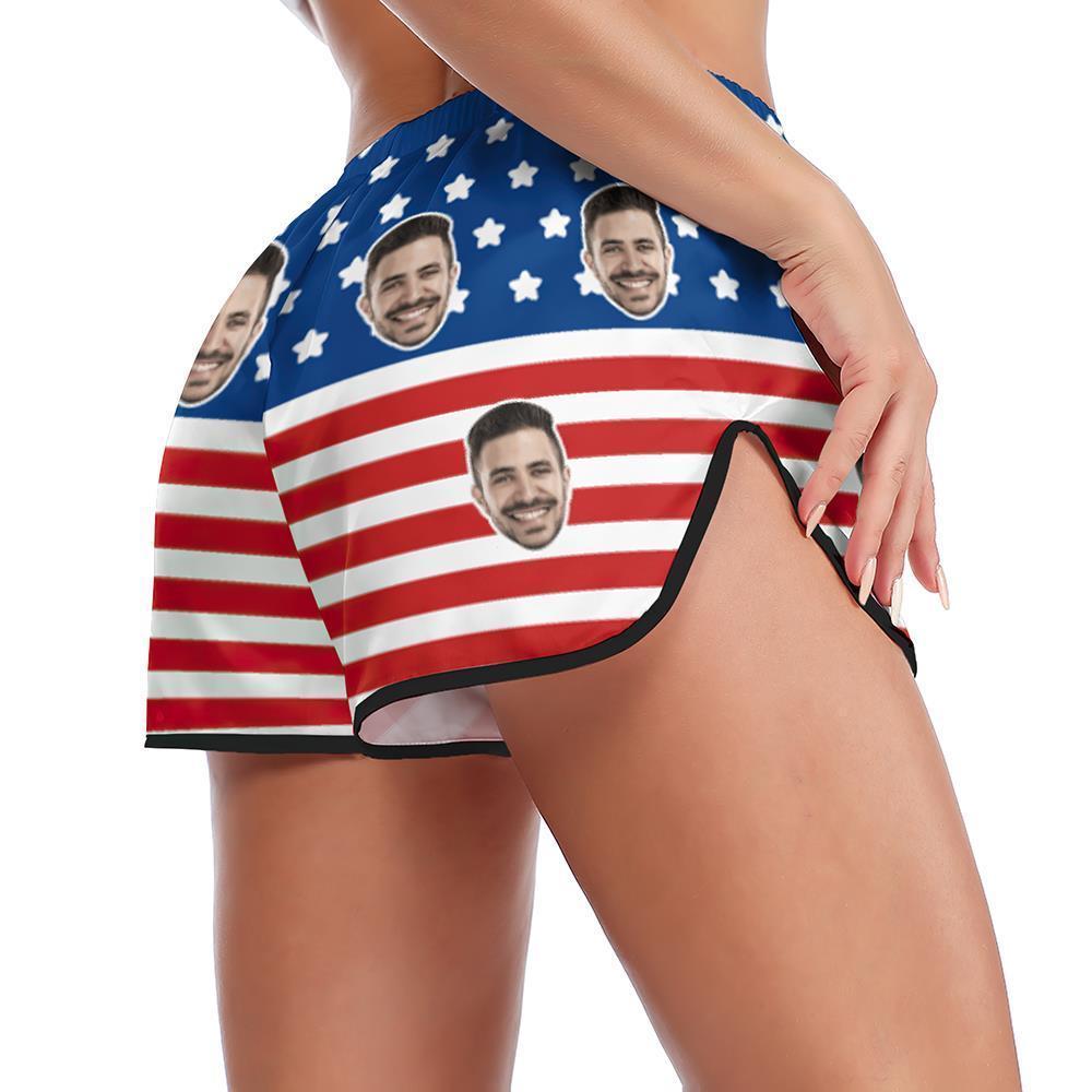 Benutzerdefinierte Gesichts-pyjamas, Hosenträger, Schlafmantel, Shorts, Dessous-set, Sommer-nachtwäsche – Usa-flagge - dephotoblanket