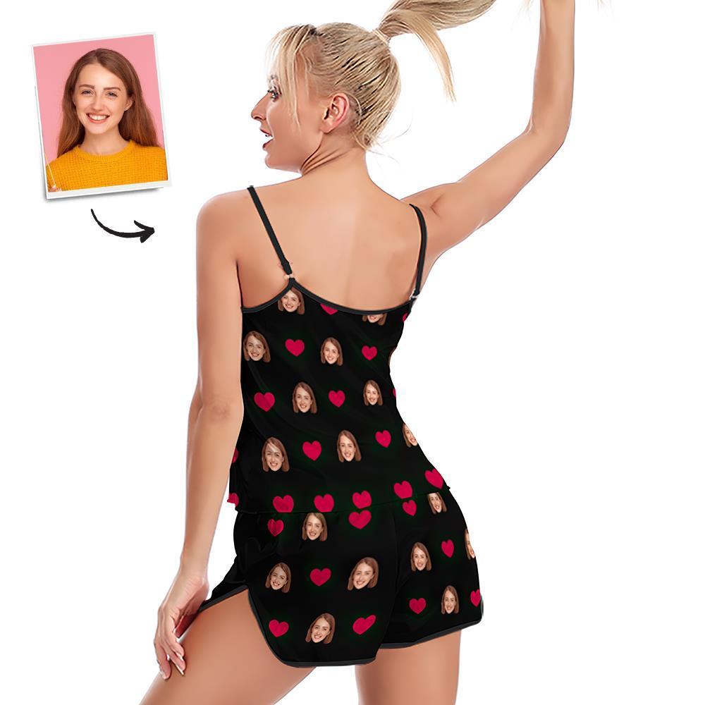 Benutzerdefinierte Gesichts-pyjamas, Straps-schlafmantel, Shorts, Dessous-set, Sommer-nachtwäsche – Herz - dephotoblanket