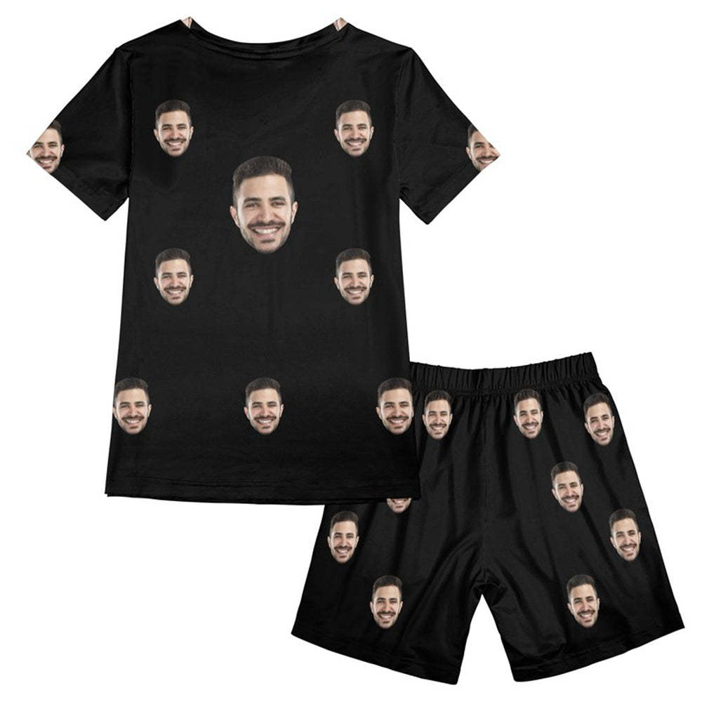 Benutzerdefinierter Gesichts-pyjama, Schwarz, Lustiges Kurzes Pyjama-set, Geschenk Für Frauen - dephotoblanket