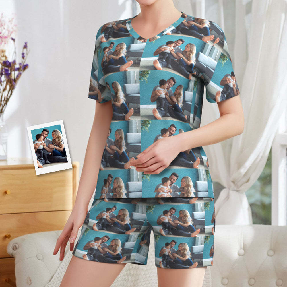 Personalisierter Foto-pyjama, Liebevolles Familien-kurzpyjama-set, Geschenk Für Frauen - dephotoblanket