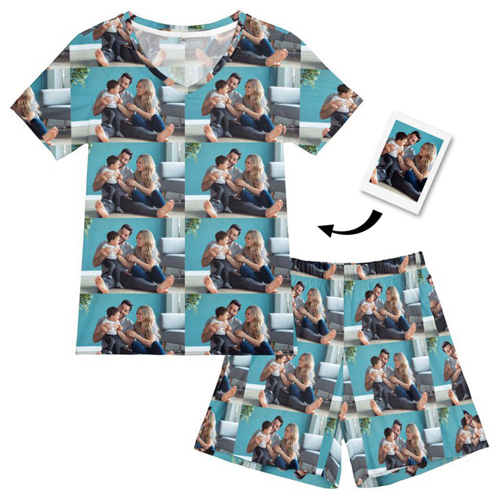 Personalisierter Foto-pyjama, Liebevolles Familien-kurzpyjama-set, Geschenk Für Frauen - dephotoblanket