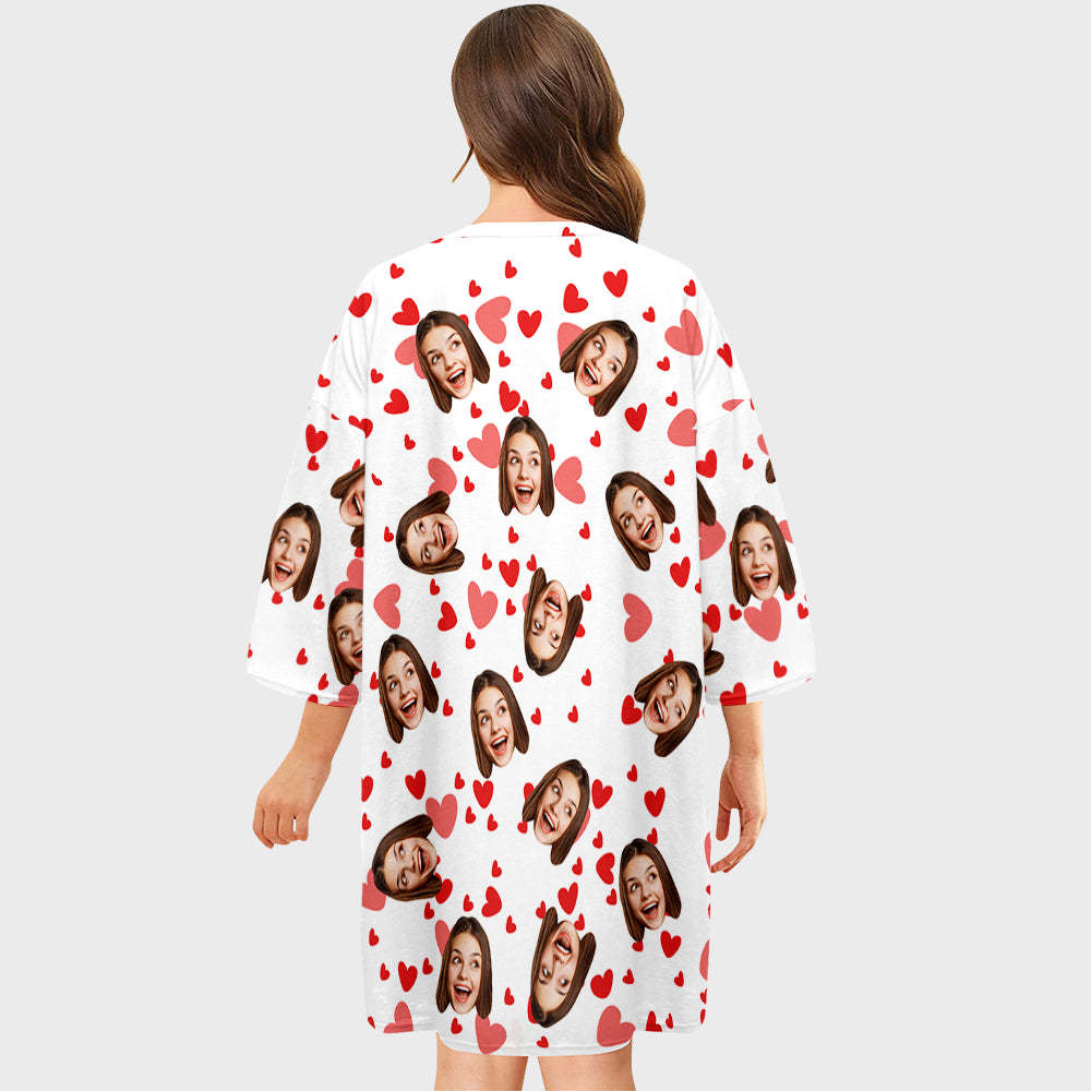 Benutzerdefiniertes Gesicht-nachthemd, Personalisiertes Foto, Übergroßes Damen-nachthemd, Rotes Herz, Geschenke Für Sie - dephotoblanket