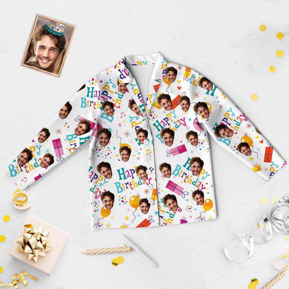 Benutzerdefinierte Gesicht Geburtstag Pyjamas personalisierte Foto Party Nachtwäsche Frauen Männer bunte Pyjama Set alles Gute zum Geburtstag - dephotoblanket