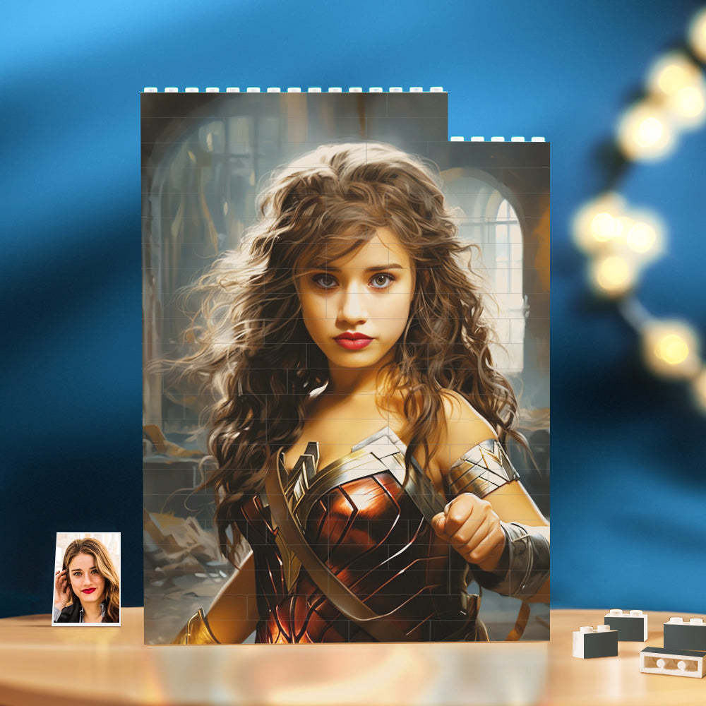 Personalisiertes Backstein-rechteck-gebäude-fotoblock, Individuelles Gesicht Wonder Woman-plakette - dephotoblanket