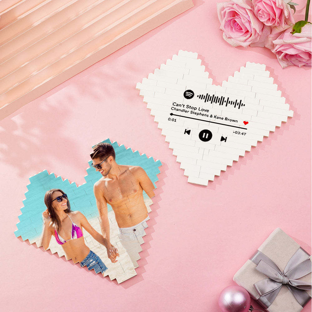 Benutzerdefinierter Musikcode-baustein, Personalisierter Fotoblock In Herzform, Valentinstagsgeschenke - dephotoblanket