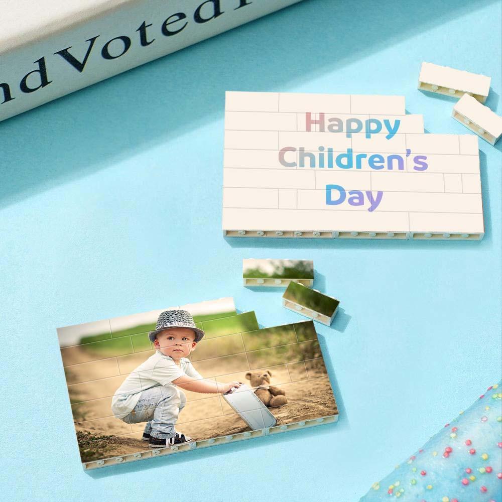 Kundenspezifisches Foto-baustein-puzzle-gravur-personalisierter Baustein-quadratische Form Für Kindertag - dephotoblanket