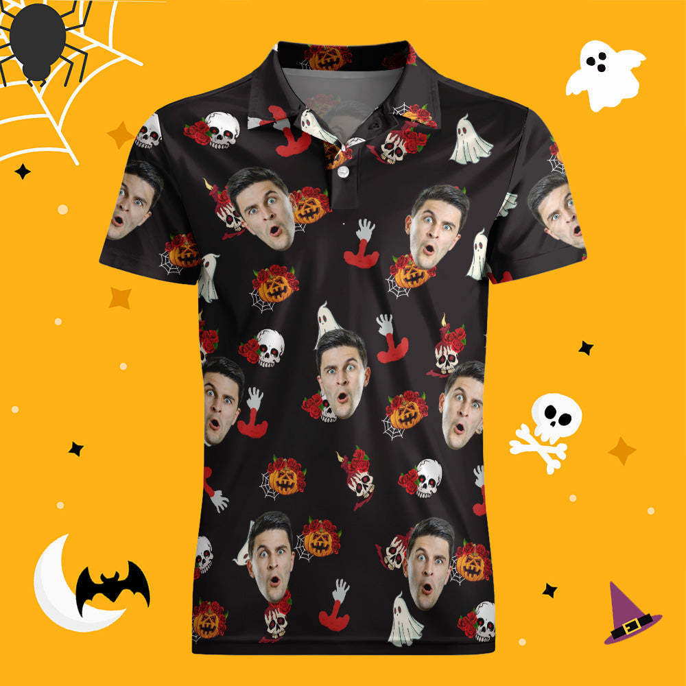 Herren-shirt Mit Individuellem Lustigem Gesicht, Personalisierte Golf-shirts Als Halloween-geschenk, Kürbis - dephotoblanket