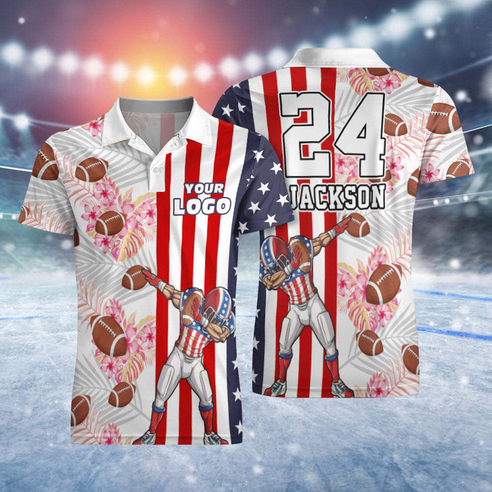 Benutzerdefiniertes Logo, Kurzärmeliges Poloshirt Mit Nummer Und Name Der Rugby-flagge Für Herren - dephotoblanket