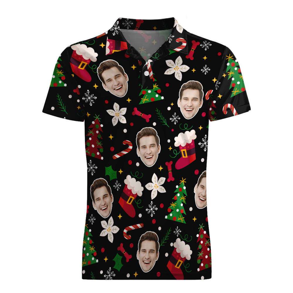 Benutzerdefinierte Foto Weihnachten Kurzarm Poloshirt Personalisierte Lustige Hund Weihnachten Shirt Herren Tops - dephotoblanket