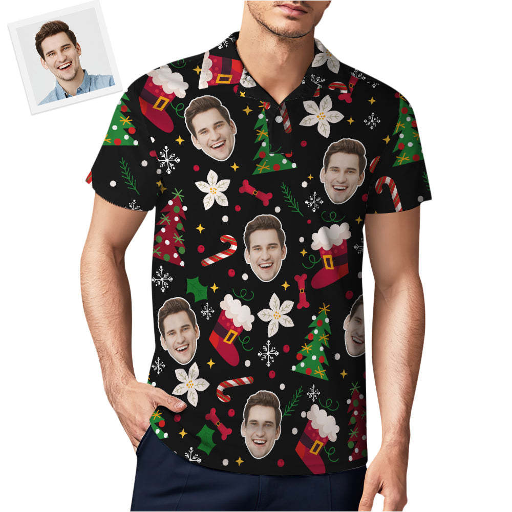 Benutzerdefinierte Foto Weihnachten Kurzarm Poloshirt Personalisierte Lustige Hund Weihnachten Shirt Herren Tops - dephotoblanket