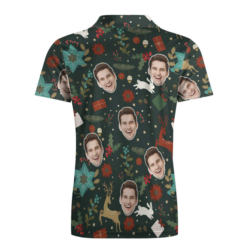 Benutzerdefinierte Foto Kurzarm Poloshirt Personalisierte Weihnachten Golden Deer Muster Golf Shirt Herren Tops - dephotoblanket