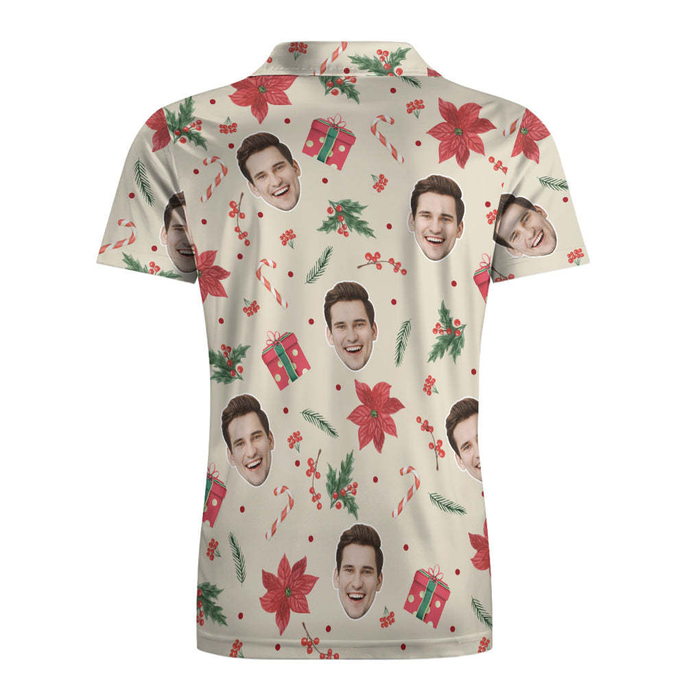 Benutzerdefinierte Foto Vintage Kurzarm Poloshirt Personalisierte Weihnachtselemente Nahtlose Muster Golf Shirt Herren Tops - dephotoblanket