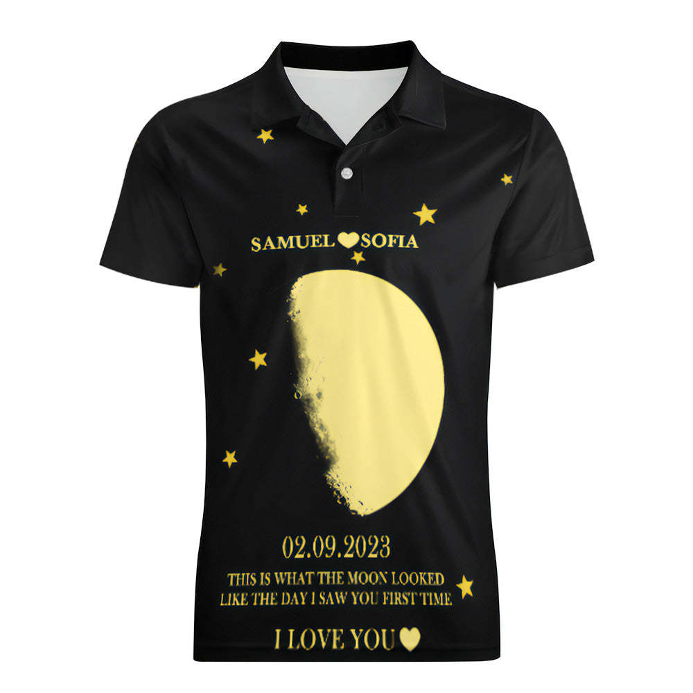 Herren-poloshirt Mit Mondphase Und Namen, Personalisierte Golf-shirts - dephotoblanket